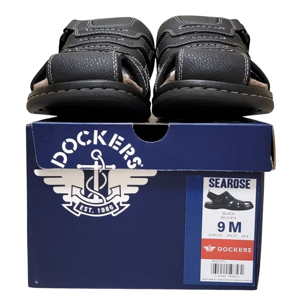 Dockers Men Searose Closed-Toe Fisherman Sandals Black Faux Leather Size US 9M